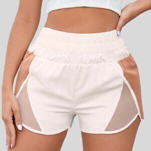 Patch Work Pattern Block Split High Waist Shorts For Summer - Color Apricot